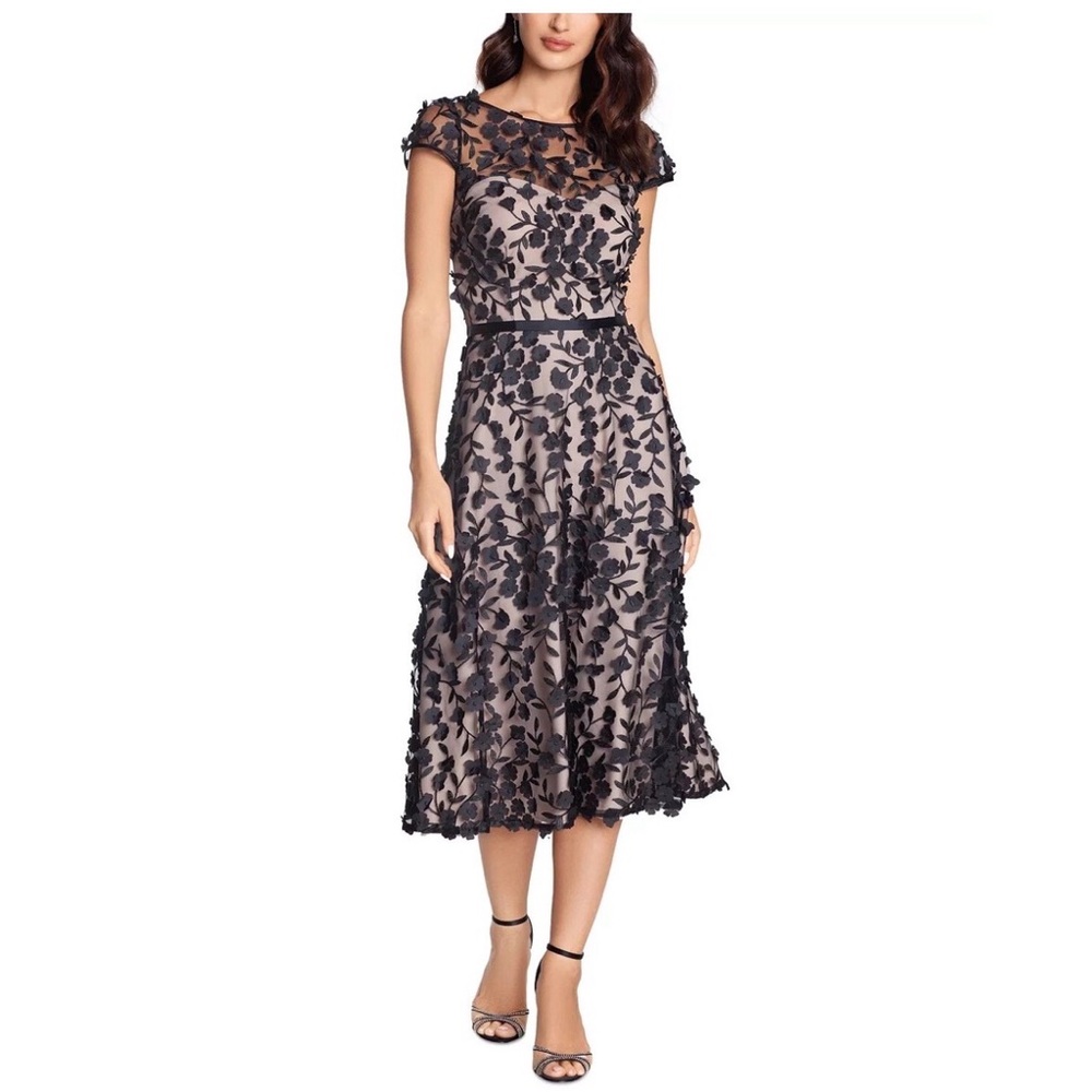 Escape Elegant Black Floral midi‎ Women's Dress size 6 feminine Fairycore